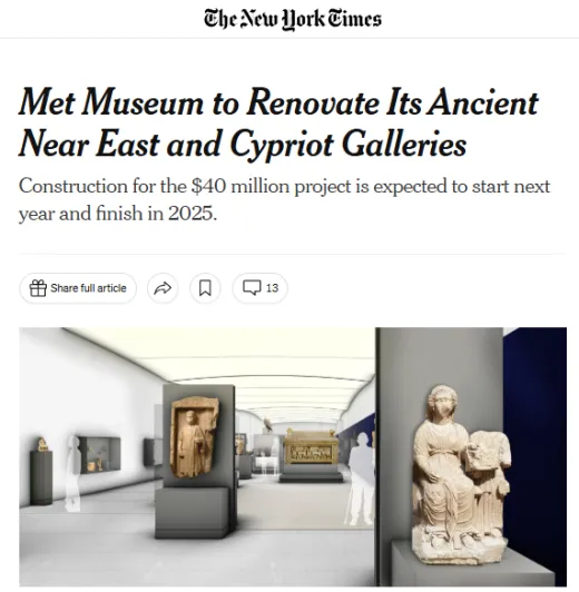 The Met Museum to renovate its ANE and Cypriot galleries